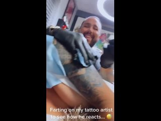 girl farts in front of tattoo artist